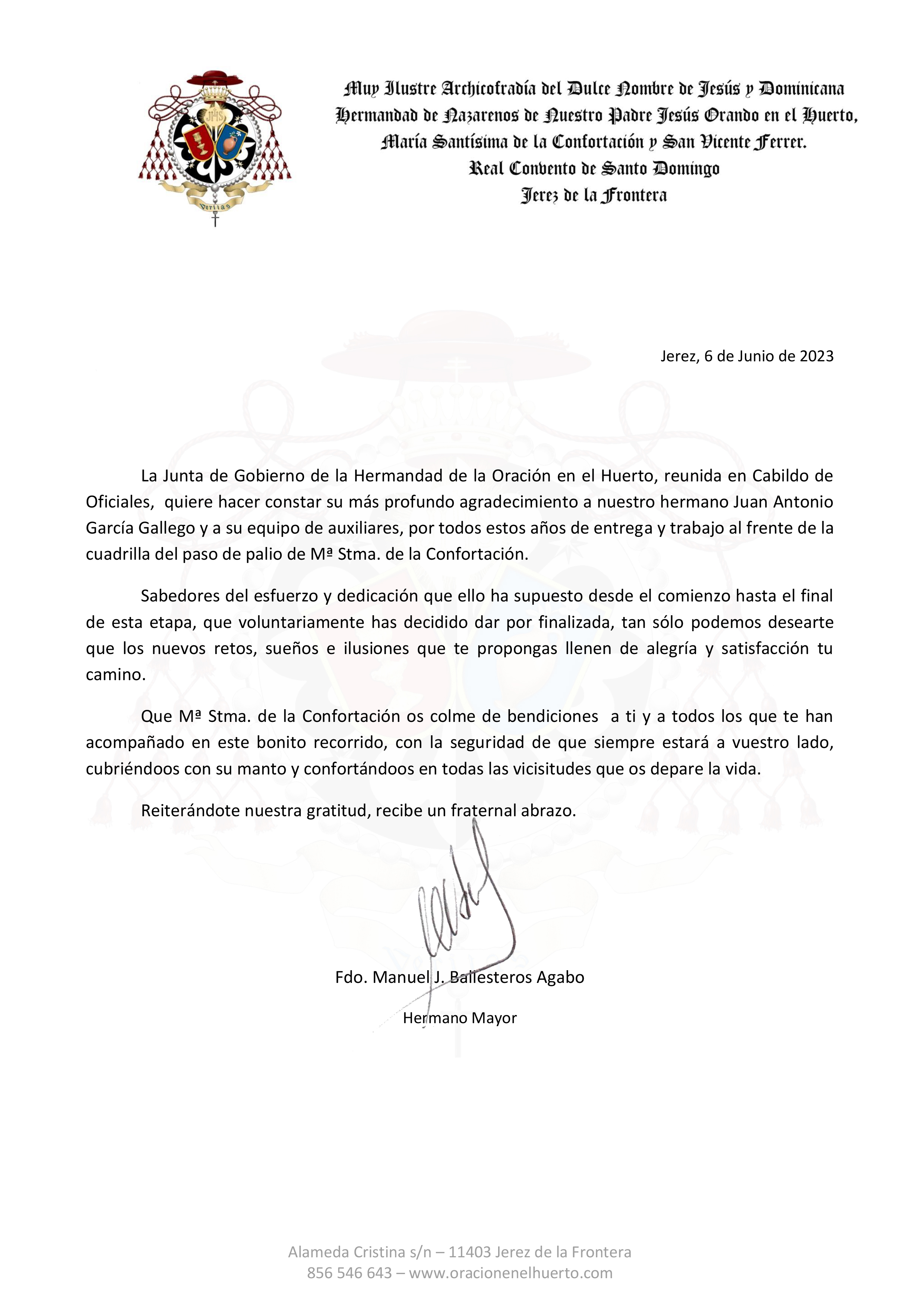 Agradecimiento a Juan Antonio García Gallego